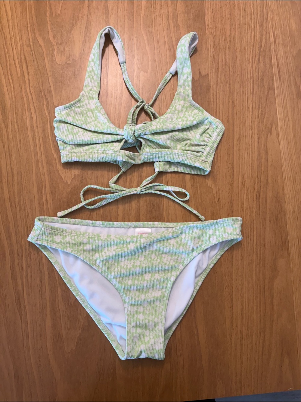 Xhilaration Green and White Ribbed Bikini Bottom